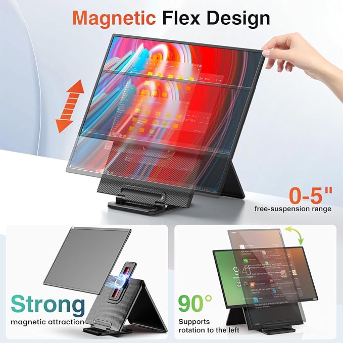 23.8" Portable Monitor, 1080p FHD 100HZ IPS Gaming Monitor, 90° Rotatable & Height-Adjustable Display, Built-in Speakers, VESA Mounting, External second monitor for Laptop, Mini PC, Switch, PS5