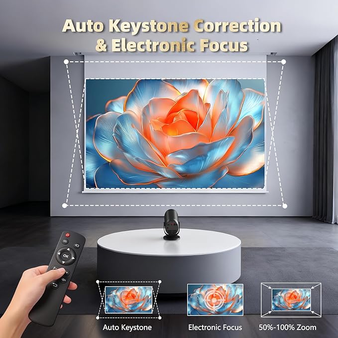 KSAN Projector with Stand, [Electric Focus] 1080P WiFi Projector with Bluetooth, Portable Movie Projector for Indoor Outdoor Use, HDMI/USB/Type C/3.5mm AV for IOS/Android/Windows/TV Stick/PS5