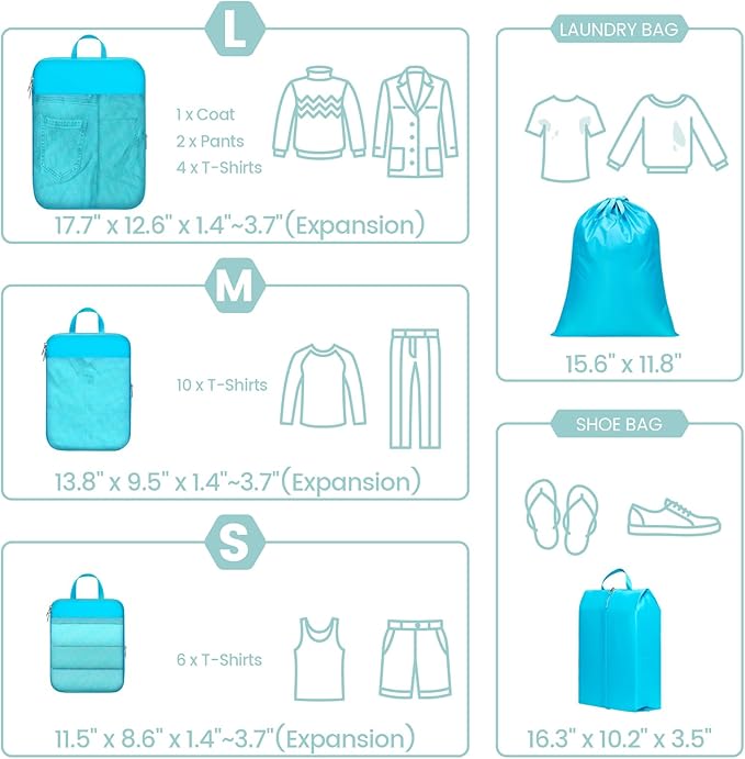 Cambond Compression Packing Cubes for Travel Women - Travel Bags Luggage Organizers Travel Essentials Compression Cubes for Travel Carry on Suitcases Organizer