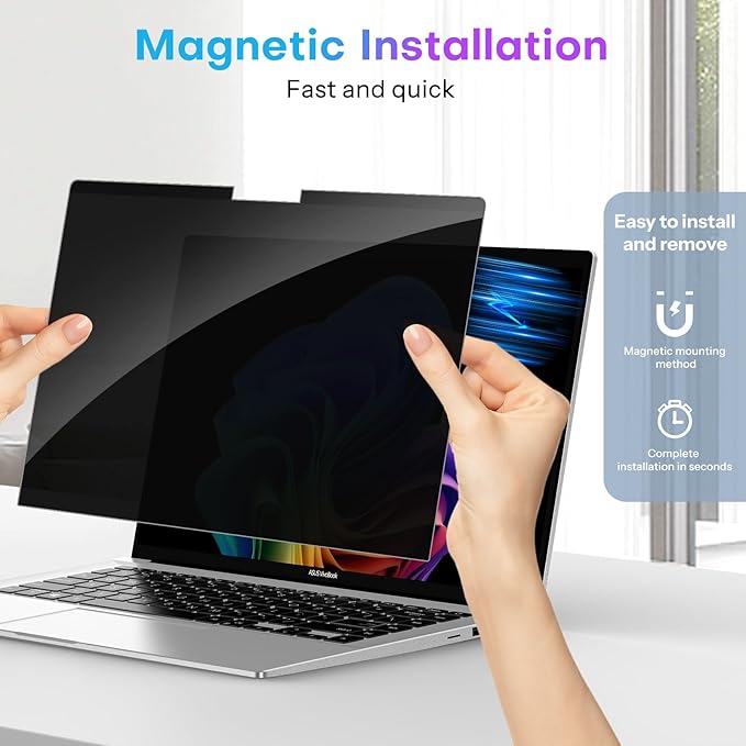 OMOTON Magnetic Laptop Privacy Screen 15.6 Inch 16:9, Anti-Spy Filter, Matte Anti Glare Blue Light Protector, Easy Install & Remove