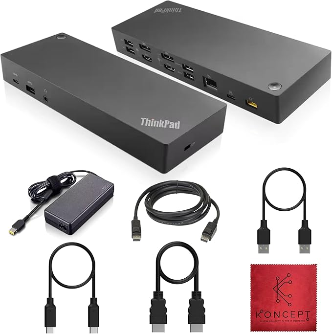 40AF0135US Lenovo Docking Station Dual Monitor Hybrid USB-C with USB-A - Thinkpad Dock with 135W, HDMI & DisplayPort Cable