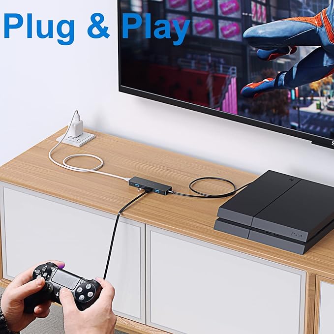 Aceele 4-Port USB 3.0 Hub, Ultra-Slim Data USB Hub with 2ft Extended Cable [Charging Not Supported], USB Extender for MacBook, Mac Pro, Mac Mini, iMac, Surface Pro, XPS, PC, Flash Drive, Mobile HDD