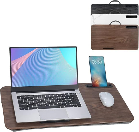 Portable Laptop Desk Fits Up to 16“ Laptops, with Tablet Slot, Built-in Cushion, Great for Home & Office,Lap Desk for Laptop,Lap Desk with Cushion (Brown, Large)