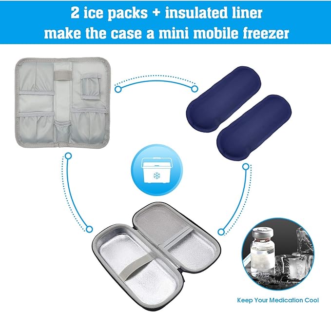 ProCase Insulin Cooler Travel Carrying Case, Diabetic Medication Organizer Insulated Cooling Bag with 2 Ice Packs for Insulin Pens Syringe Needle -Black