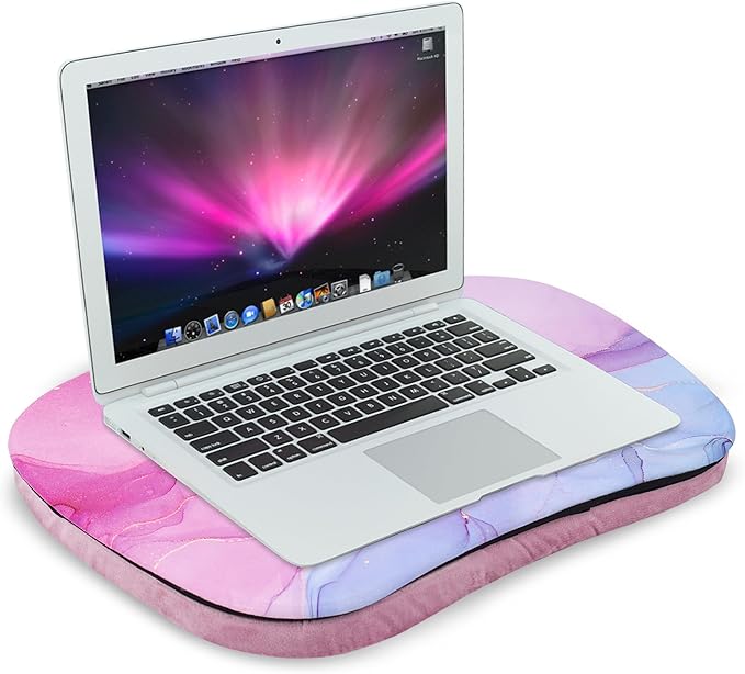 Laptop Desk with Phone Holder and Device Ledge - Portable Lap Desk with Pillow Cushion,Fits up to 15.6 inch Laptop for Home Office (1-Purple Blue Splash Ink)