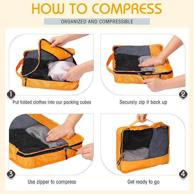 5 Pcs Packing Cubes for Suitcase Large Travel Cubes Carry on Luggage Organizer Bags for Clothes Accessories(S,Apricot)