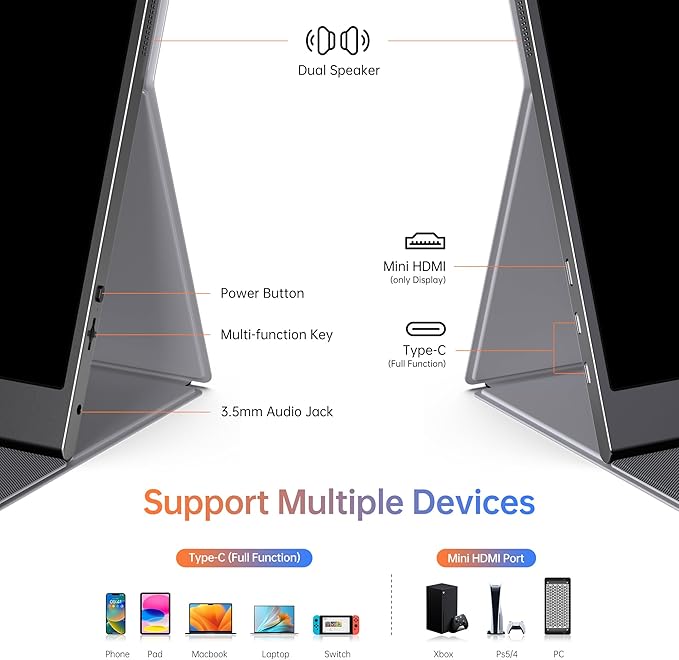 15.6inch Portable Monitor,1080P USB-C HDMI Second External Monitor for Laptop,PC,Mac Phone,PS,Xbox,Swich,IPS Ultra-Thin Zero Frame Gaming Display/Premium Smart Cover