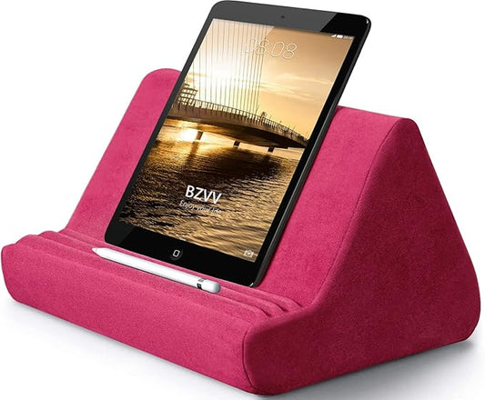Rose Red Soft Tablet Pillow - Adjustable Stand for iPads & More, Lazy Holder with Pocket