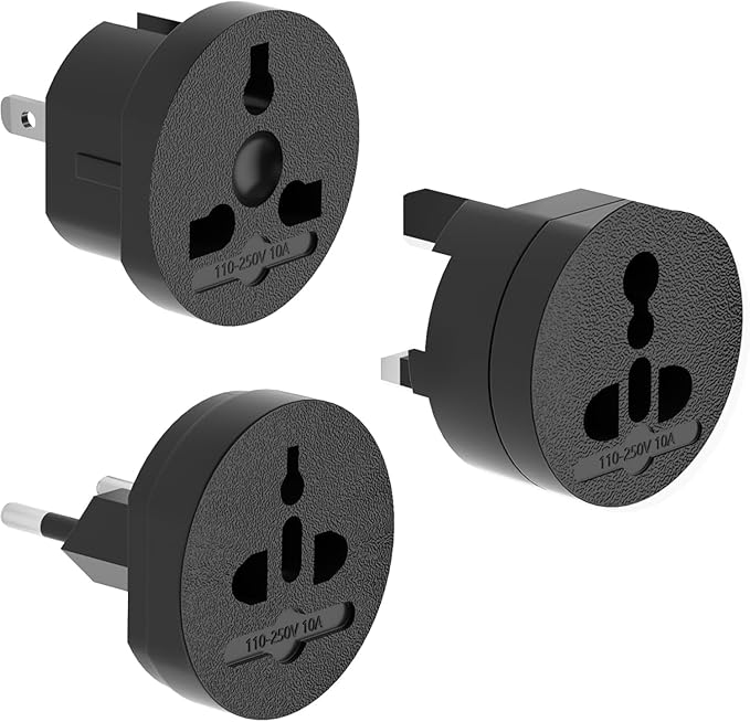 3-in-1 Travel Power Converters,International Plug Adapter,Worldwide Universal Power Adapter, All in One Travel Essentials Perfect for European US, EU, UK, AU 160 Countries,Black