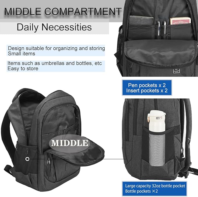 15.6 Inch Laptop Backpack for Men Travel Backpack Water-Resistant Computer Backpack Work Business Grey