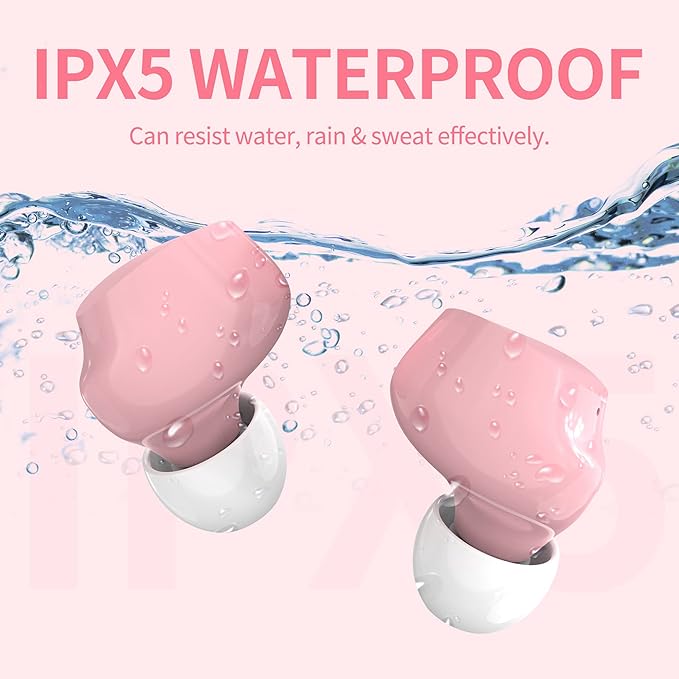 Wireless Earbuds Pink Bluetooh Earbuds with Mic Noise Reduction 36H Playtime IPX5 Waterproof Headphones in Ear Stereo Ear Buds Earphones for Sport,fit for Girls Women