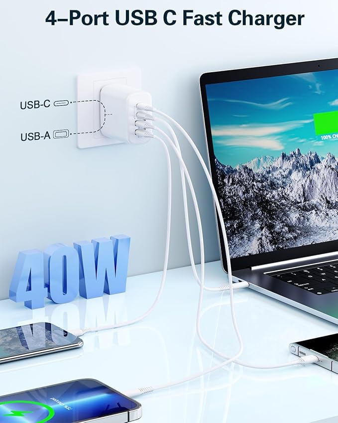 iPhone 17 USB C Fast Charger Block,3-Pack 40W USB C Charging Block 4-Port Dual Port PD+QC Fast Plug Wall Charger for iPhone 17/17 Pro/17Pro Max/Air/16/16e/16 Pro Max/16 Plus/15/14/13/12/11/Xs Max,iPad