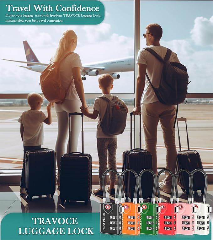 Search Alert TSA Approved Travel Combination Luggage Cable Locks for Suitcase, Gym Locker,Toolbox,Backpack 1,2,4,6 &10 pk (Pink 2 Pack)