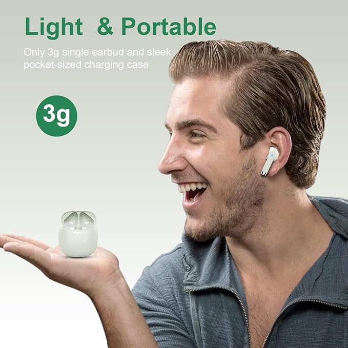 Wireless Earbuds, Bluetooth 5.4 Headphones In Ear with Noise Cancelling Mic, Bluetooth Earbuds Stereo Bass, IP7 Waterproof Sports Earphones, 32H Playtime USB C Charging Green Ear Buds for Android iOS