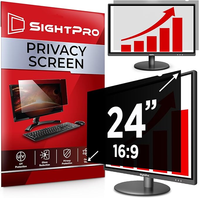 24 Inch 16:9 Computer Privacy Screen Filter for Monitor - Privacy Shield and Anti-Glare Protector