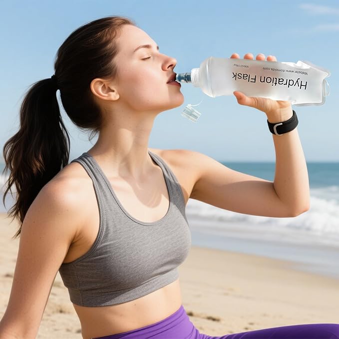 GYGYL Soft Flask, TPU Collapsible Soft Water Bottle for Hydration Pack, Running Vest, Leak-Proof Folding Water Bottle for Hiking Cycling Climbing Jogging-250ml White, 2pcs