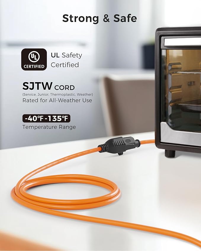 [UL Listed] Cable Matters 2-Pack 16 AWG Heavy Duty 13A Power Extension Cord - 6ft, 3 Prong Power Cord Extension, NEMA 5-15P to NEMA 5-15R, Orange