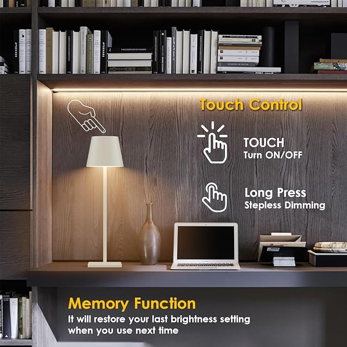 2-Pack LED Cordless Table Lamp, Rechargeable Battery Desk lamp 3W 5500mAh Battery Operated Stepless Dimming Modern Portable Table Light for Restaurant/Bedroom/Outdoor IP54 Waterproof (Off White)