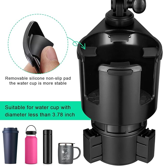 This Hill Car Cup Holder Expander Adjustable Base with Phone Mount 360° Rotation Cup Holder Cell Phone Holder for Car Compatible with iPhone All Smartphones