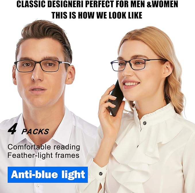 AQWANO Computer Reading Glasses Women Men 3.0 Blue Light Blocking - Comfortable Lightweight TR90 Flexible Frame Anti Glare Eye Strain Readers, No Rubber Arms