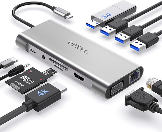 11-in-1 USB C Hub Multiport Adapter, USB C Docking Station with 4K HDMI, VGA 1080P, 100W PD, Ethernet, SD/TF, Audio, USB 3.0 Port, Laptop Dock for MacBook Pro/Air, iPad, Windows