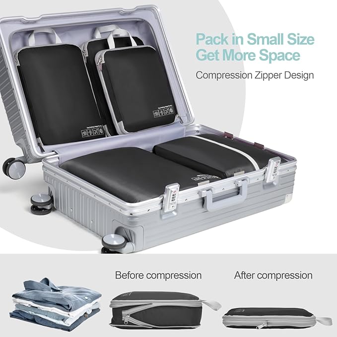 Cambond Compression Packing Cubes for Travel Women - Travel Bags Luggage Organizers Travel Essentials Compression Cubes for Travel Carry on Suitcases Organizer
