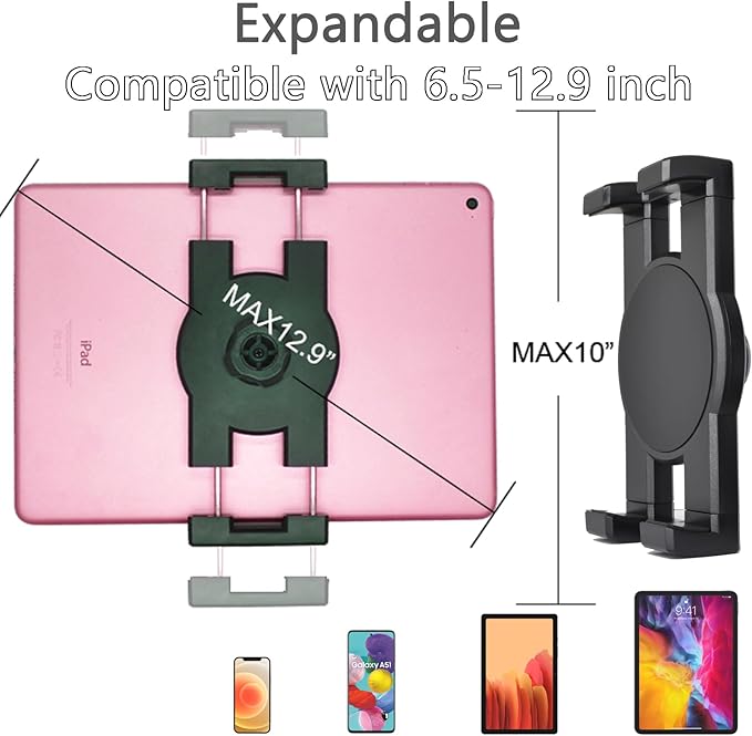 Tablet Mount for Truck Aluminum Arm iPad Mount Car Holder for 6.5"-12.9" iPad mini/Air/Pro,Drill Base Heavy-Duty Fit for 1" B Size System