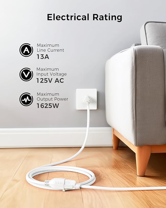 [UL Listed] Cable Matters 2-Pack 16 AWG Heavy Duty 13A Power Extension Cord - 10ft, 3 Prong Power Cord Extension, NEMA 5-15P to NEMA 5-15R, White