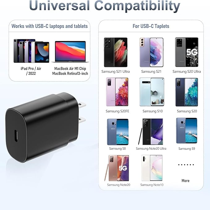 Type C Charger，Fast Charging USB C Chargers Block 25w Fast Wall Chargers for Samsung S25/S24 S23 S22 S21 Ultra/S20/S20 Ultra/Note 20 Ultra，Android Charger【2-Pack】