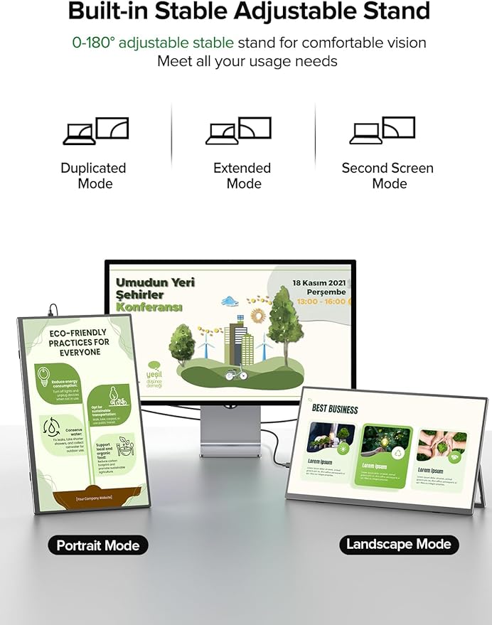 Newsoul Portable Monitor 15.6 Inch, 125% sRGB Laptop Monitor Built-in 0~180°Adjustment Stand | Speaker | VESA, HDMI USB-C Plug&Play, Ultra-Thin Second Extender Screen for Phone Game Console