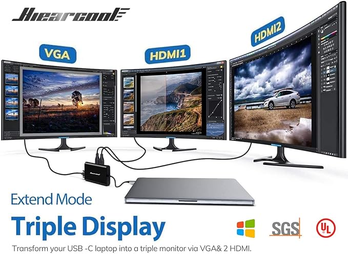 Hiearcool USB C Laptop Docking Station, 11-in-1 Type C Hub Multiport Adapter Dongle, USB C Dock with Dual HDMI VGA 100W PD Charging Gigabit Ethernet for Dell HP Lenovo Windows Laptops