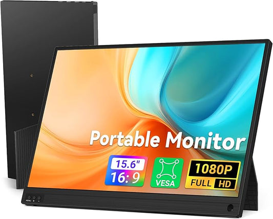 HotYeah Portable Monitor, 15.6-in 1080P FHD Laptop Monitor USB-C HDMI External Computer Display FreeSync IPS w/Kickstand, 2nd Screen for Laptop PC Mac Phone Tablet Switch PS5 Xbox