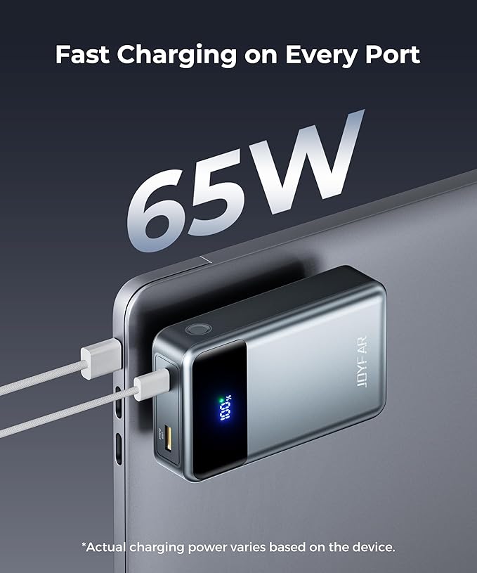 Portable Charger Power Bank - 30000mAh 65W Laptop Travel Essentials Battery Pack USB C Built in Cable Phone Fast Charging Compatible with iPhone 16 15 14 13 iPad MacBook Samsung Google (Grey)