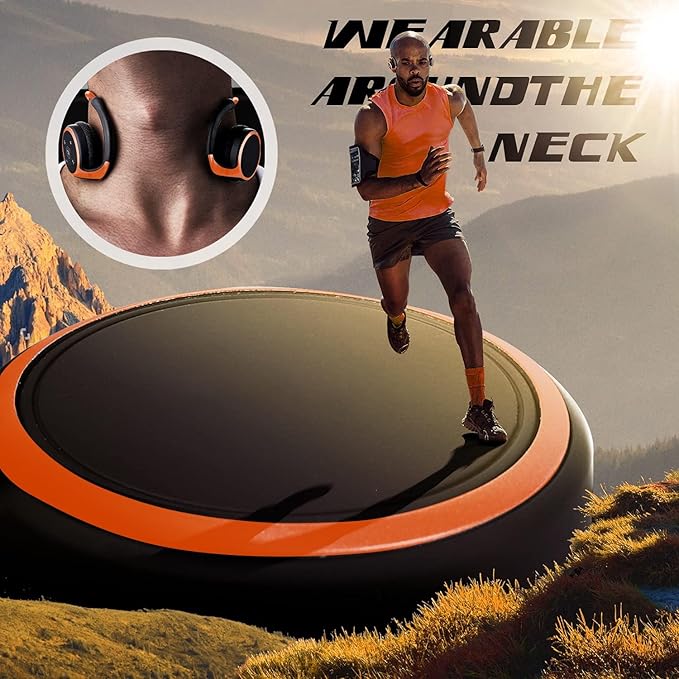 Small Bluetooth Headphones Wrap Around Head - Sports Wireless Headset with Built in Microphone and Crystal-Clear Sound, Foldable and Carried in The Purse, and 12-Hour Battery Life (Orange)