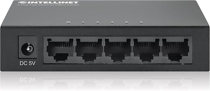 Intellinet 5-Port Fast Ethernet Network Switch - Ethernet Splitter - Unmanaged | Plug & Plug | Durable Metal Housing - for Computer Networking Hub, Desktop – 3 Yr Mfg Warranty – 523301