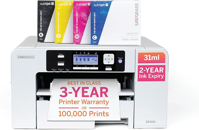 Sawgrass SG500 Sublimation Printer Bundle | Includes Professional Dye-Sublimation Printer with 31mL SubliJet UHD Inks & TruePix Sublimation Paper | Wi-Fi Connectivity | Create Custom Designs
