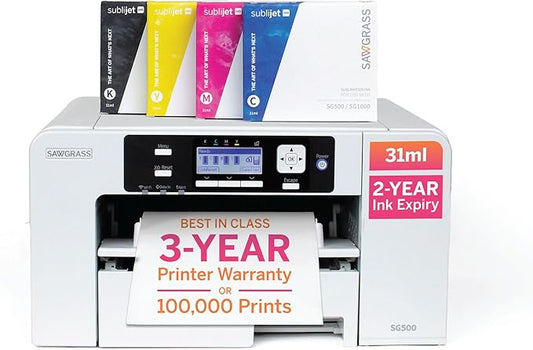 Sawgrass SG500 Sublimation Printer Bundle | Includes Professional Dye-Sublimation Printer with 31mL SubliJet UHD Inks & TruePix Sublimation Paper | Wi-Fi Connectivity | Create Custom Designs