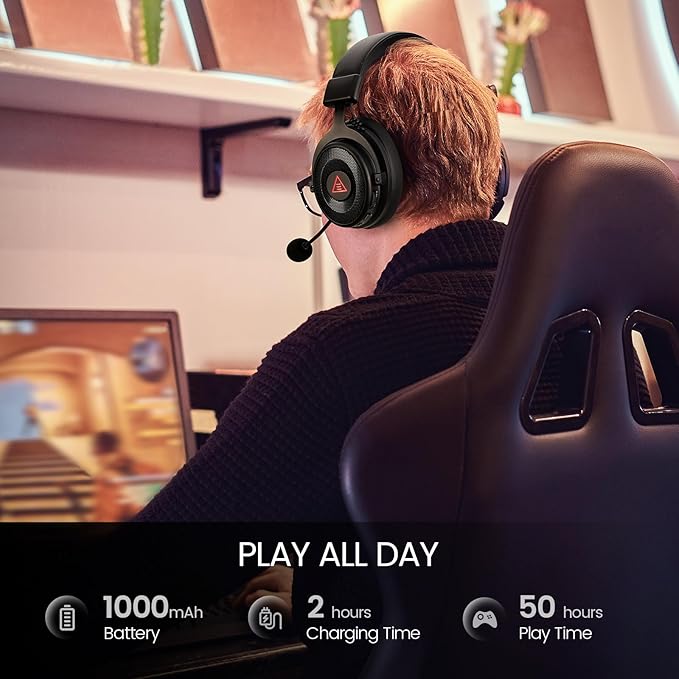 EKSA USB Gaming Headset for PC - Computer Headset with Detachable Noise Cancelling Mic, Surround‑Tuned Audio, 50MM Driver - Headphones with Microphone for PS4/PS5, Xbox One, Laptop, Office (Wireless)