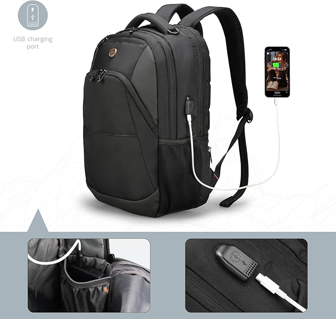 Swissdigital Design Travel Laptop Backpack, College Laptops Backpack with USB Charging Port for Men and Women Fits 16 Inch Notebook, Black | ANDWIL