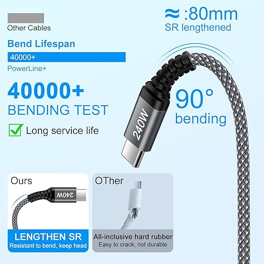 USB C to USB C Cable for iPhone 17 Air 16 Pro Max, 240W Fast Charging Type C iPhone 17 Charger Cord USBC Phone Charger Cable 6FT 2 Pack for iPhone 17 Pro Max 17 Pro 16 16e 15 Laptops MacBook iPad