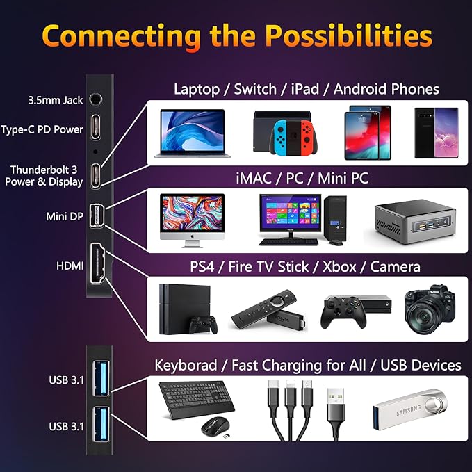 cocopar Portable Monitor 4K - 17.3 Inch UHD FreeSync HDR IPS 130% sRGB 3840x2160 Lightweight Eye Care Computer Display with Type-C mini DP HDMI for Xbox PS4/5 Laptop PC Mac, with Smart Case VESA