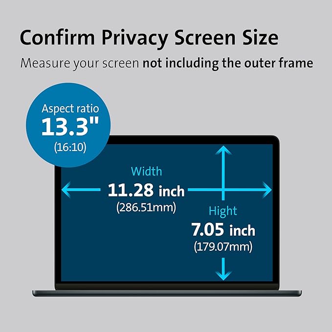 Kensington MagPro™ Magnetic Laptop Privacy Screen 13.3 inch, Removable 16:10 Laptop Privacy Filter, Anti-Glare, Blue Ray Reduction, Compatible with HP/Dell/Acer/Asus/Samsung/Lenovo (K55253WW)
