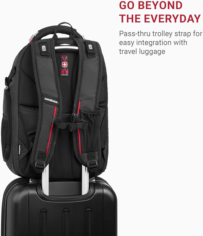 SwissGear Travel Tech Elite Laptop Backpack – Fits Laptops up to 16” – ScanSmart TSA-Friendly Backpack with USB Port, Shoe Compartment & Organizer Pockets – Black Dot