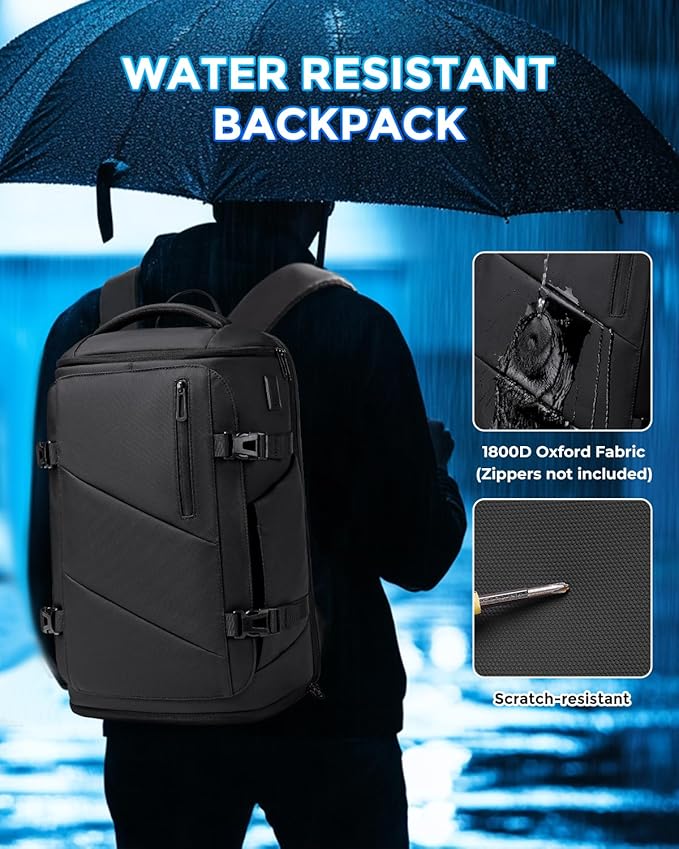 30L Travel Backpack for Men, Flight Approved Carry on Backpack Fits 17 inch Laptop, Water-resistant Large Luggage Weekender Bag Daypack for Traveling, Sports, Business, Black