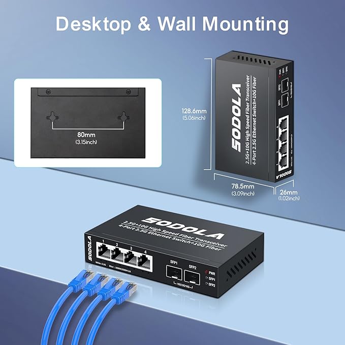 6 Port 2.5G Umanaged Ethernet Switch,4X 2.5GBASE-T Ports,2X 10G SFP, 60Gbps Switching Capacity,Mini Wall Mountable 2.5Gb Network Switch for Wireless AP, NAS, PC