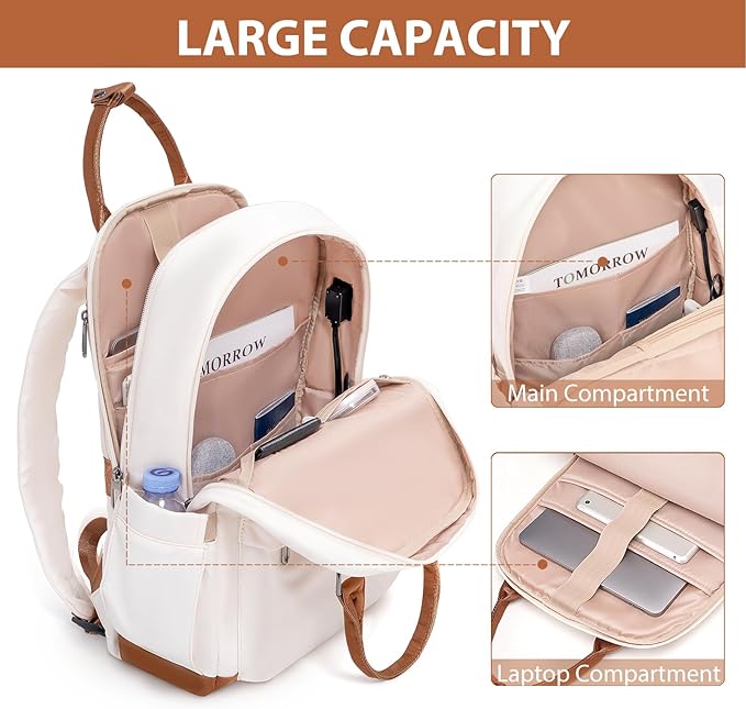 LONG VACATION Carry On Luggage Sets 3 Piece 20 Inch Suitcase Set, ABS+PC Hardshell Lightweight Travel Luggage with Spinner Wheels & YKK Zipper TSA Lock (20 INCH (BP/TB), WHITE-BROWN)