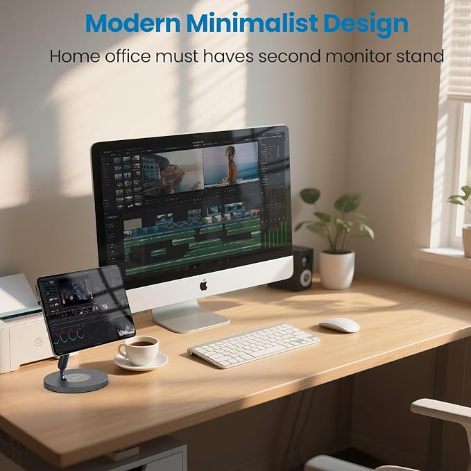 Nillkin Magnetic iPad Stand for Desk, MagSafe Wireless iPhone Charger Stand, 360° Rotating Base, Adjustable Aluminum Tablet Holder for Work, Office, Home, Kitchen Use