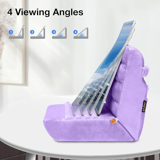 MOSISO Tablet Pillow Stand,Soft Tablet Holder for Lap,Tablet Soft Pad Dock with Pockets&Stylus Slot&4 Viewing Angles Compatible with iPad Pro 12.9,11,10.5,9.7,Air Mini 6,5,4,3, E-Reader, Purple