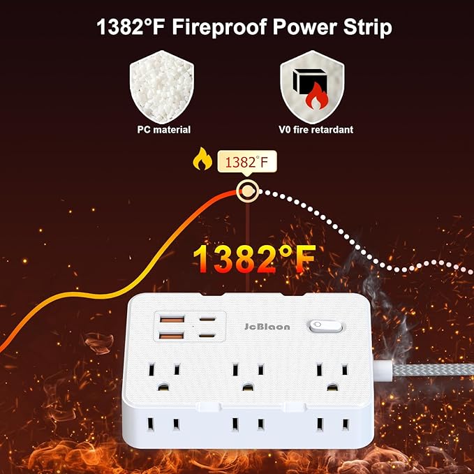 Surge Protector Power Strip 10 Ft Cord, Ultra Thin Flat Extension Cord with 6 Outlets 4 USB Ports(2 USB C), Flat Plug Power Strip, Braided Power Cord for College Dorm Room Essentials