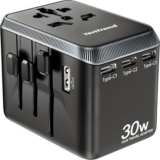 Universal Travel Adapter, 30W International Power Adapter with 4 USB-C & 1 USB-A Ports, European Travel Plug Adapter, Worldwide Travel Essentials for EU UK AUS USA